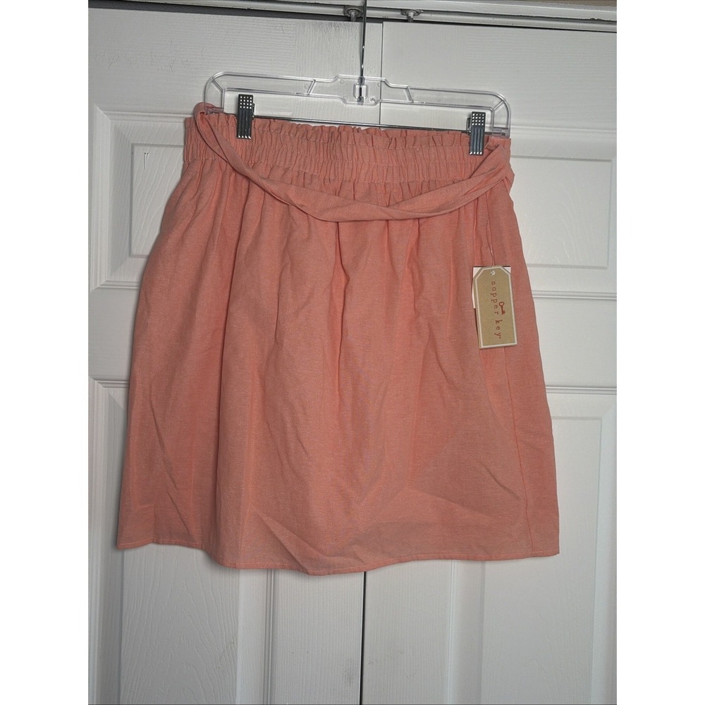 Copper Key Paperbag Waist Mini Skirt Womens XL Peach‎ Coral Cotton NEW Size XL